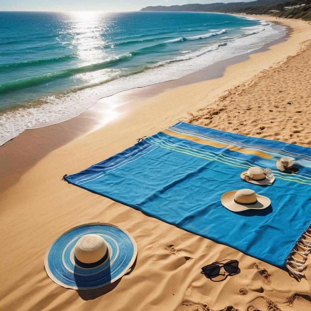 A vibrant beach scene featuring active service members in stylish beachwear, engaged in various activities like beach volleyball, surfing, and sunbathing. The background should showcase a bright sunny sky, clear blue ocean, and golden sandy beach, all highlighting a sense of fun and camaraderie. Include accessories like sun hats, sunglasses, and beach towels to enhance the atmosphere. super-realistic. vibrant colors. sunny background.